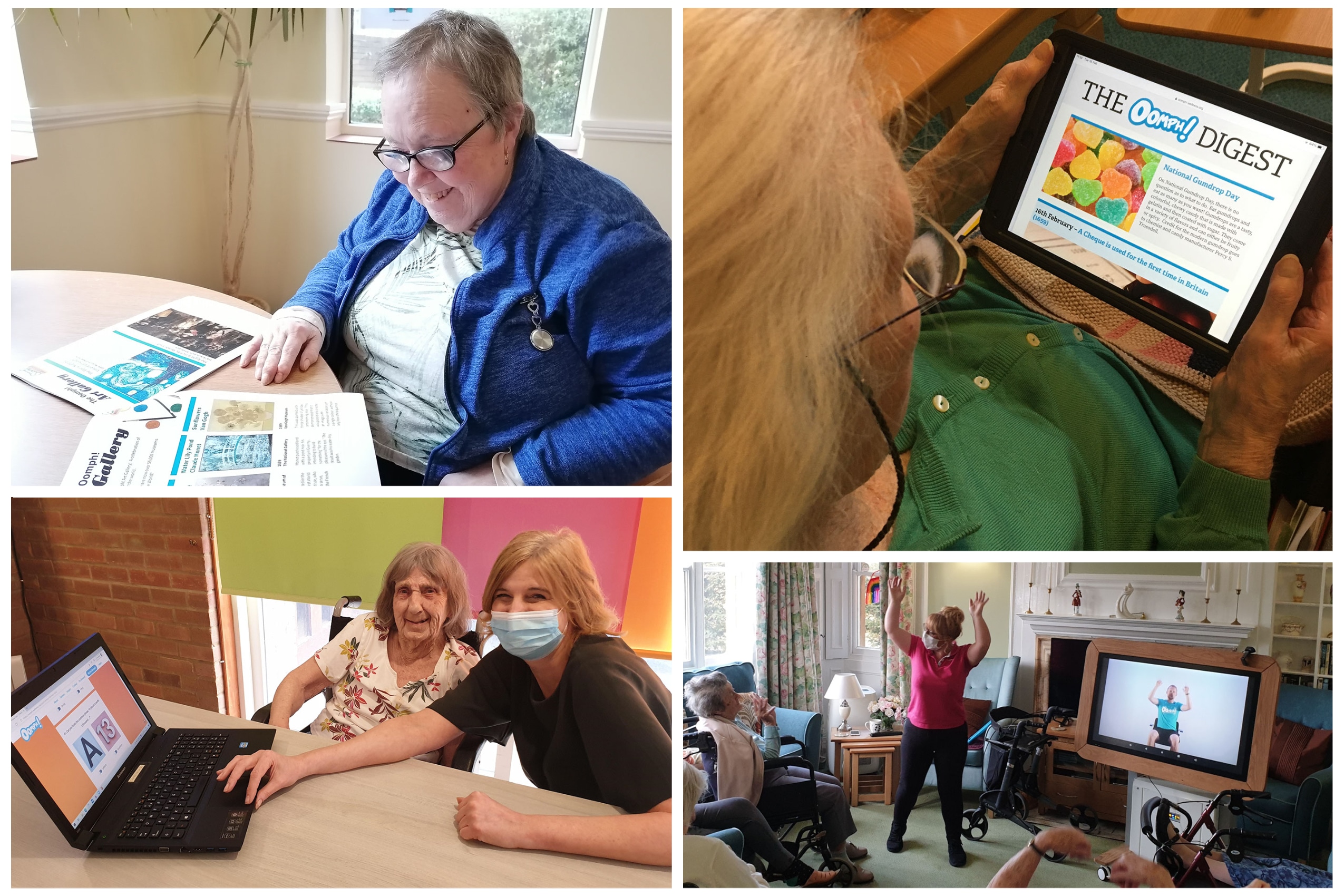 Care home residents across the Healthcare Management Solutions portfolio enjoying the Oomph On Demand online activities platform.