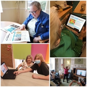 Care home residents across the Healthcare Management Solutions portfolio enjoying the Oomph On Demand online activities platform.