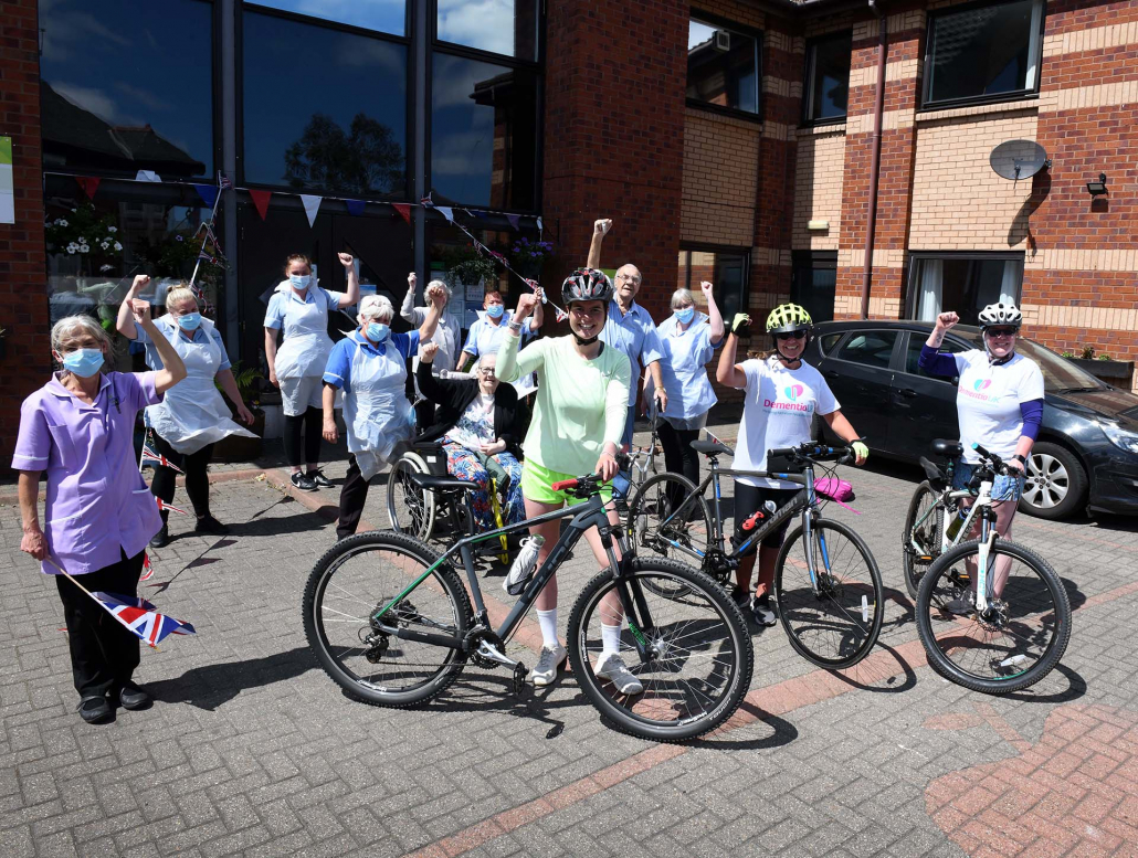 Healthcare Management Solutions Regional Manager Sam Armstrong with staff and residents from Appleby Care Home in North Shields raising money for Dementia UK.