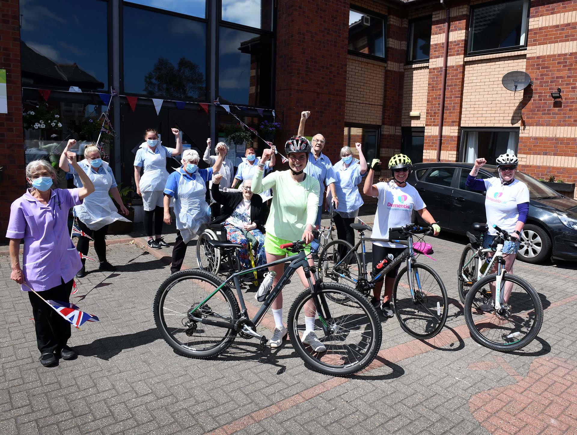 Healthcare Management Solutions Regional Manager Sam Armstrong with staff and residents from Appleby Care Home in North Shields raising money for Dementia UK.